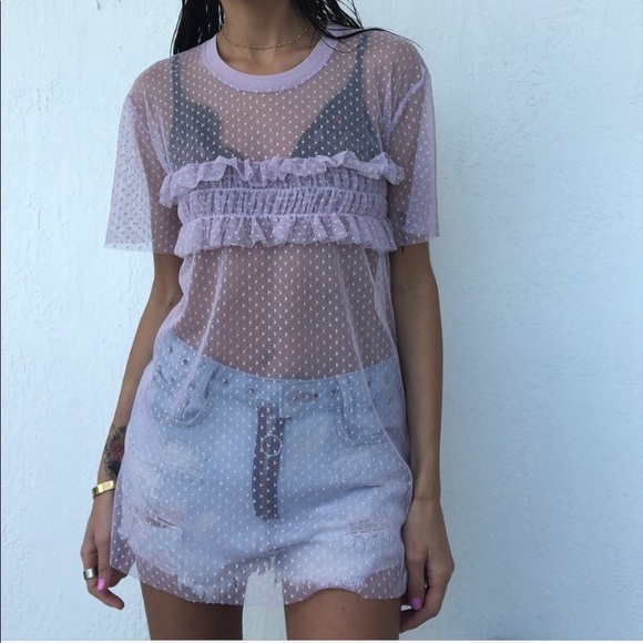 Topshop Tops - TOPSHOP Lilac Sheer Ruffle Top
